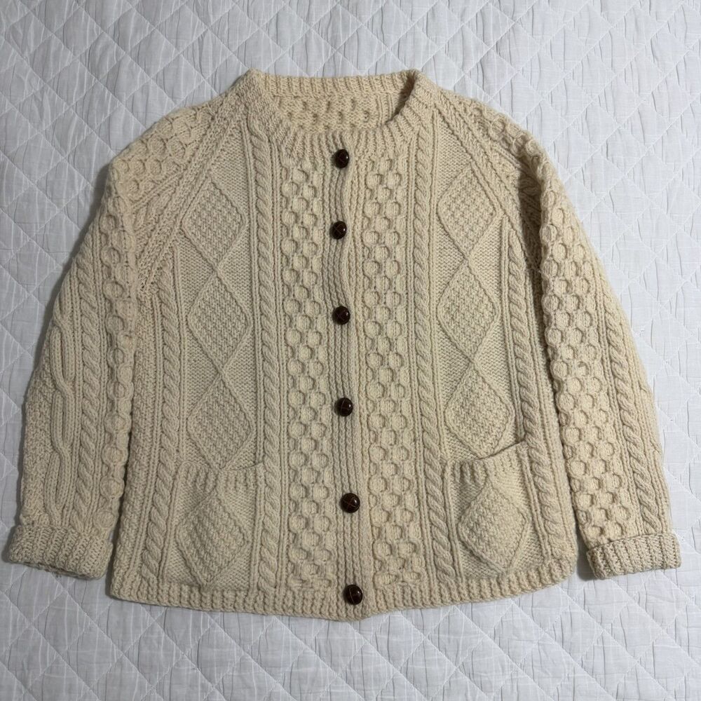 Handmade Nordic M Cream Wool Knit Cardigan Sweater Coat Cottagecore